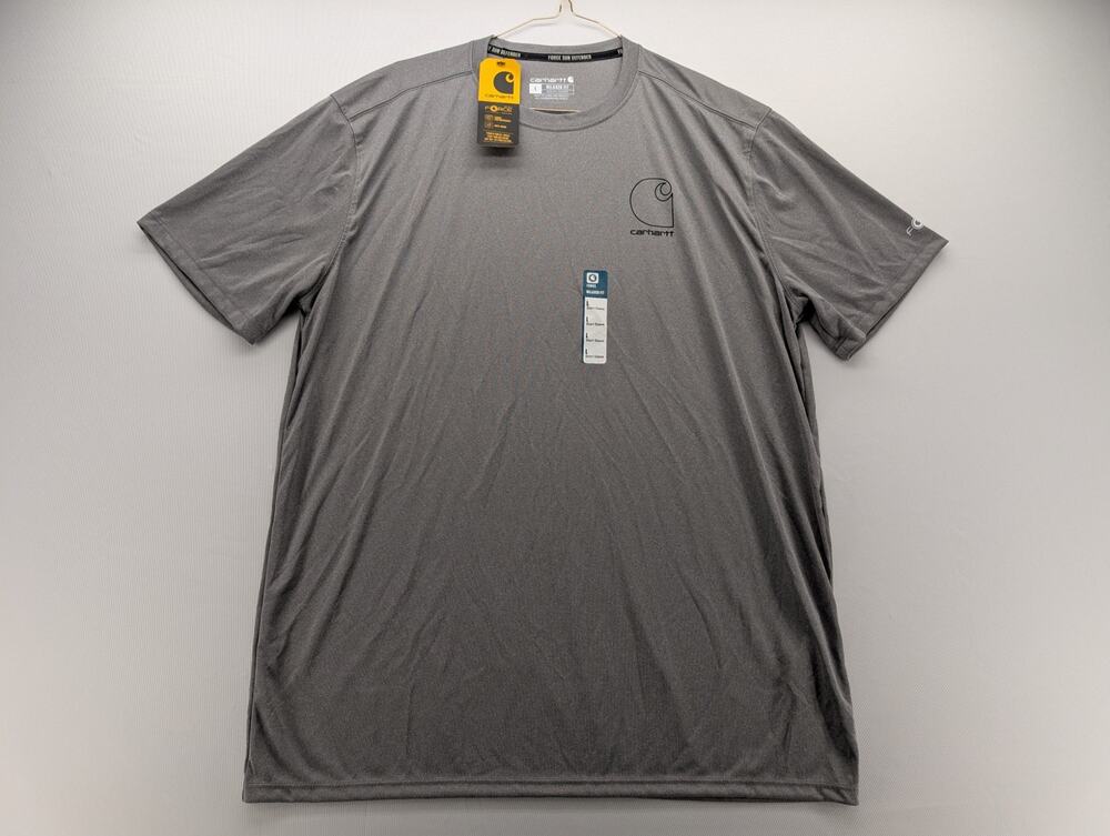 NWT Carhartt Men's Force Sun Defender Relaxed Logo T-Shirt in Steel Heather - L